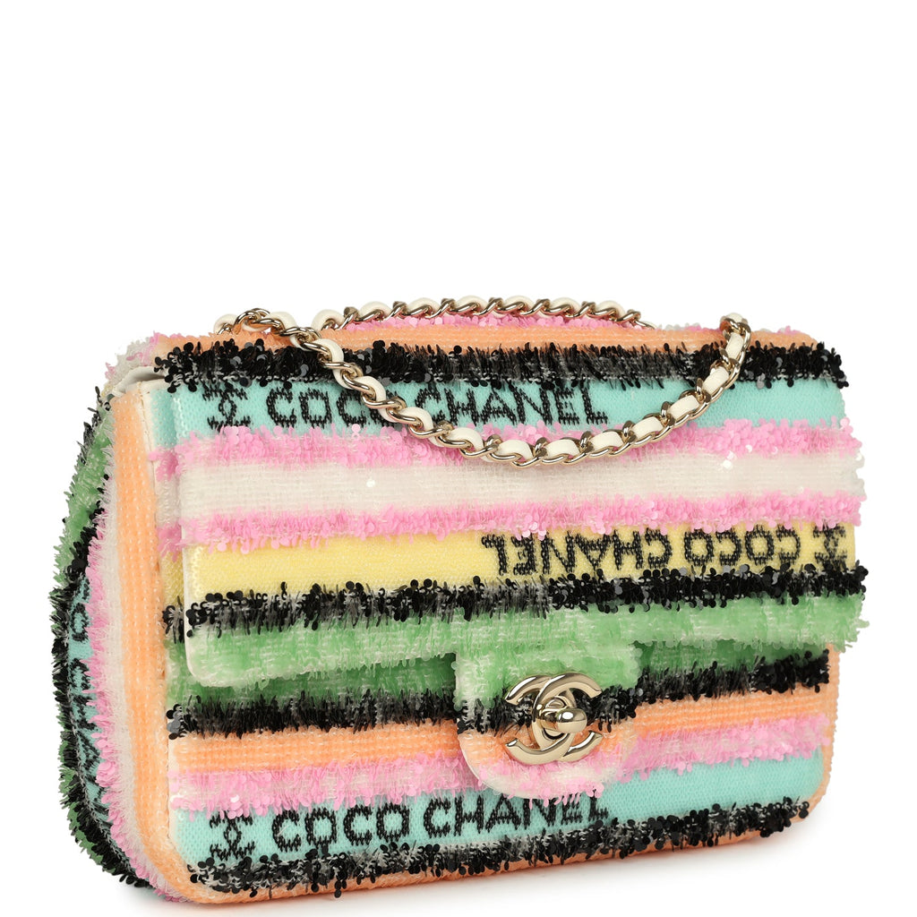 Mini Striped Coco Flap Bag Multicolor White Sequins Light Gold Hardware