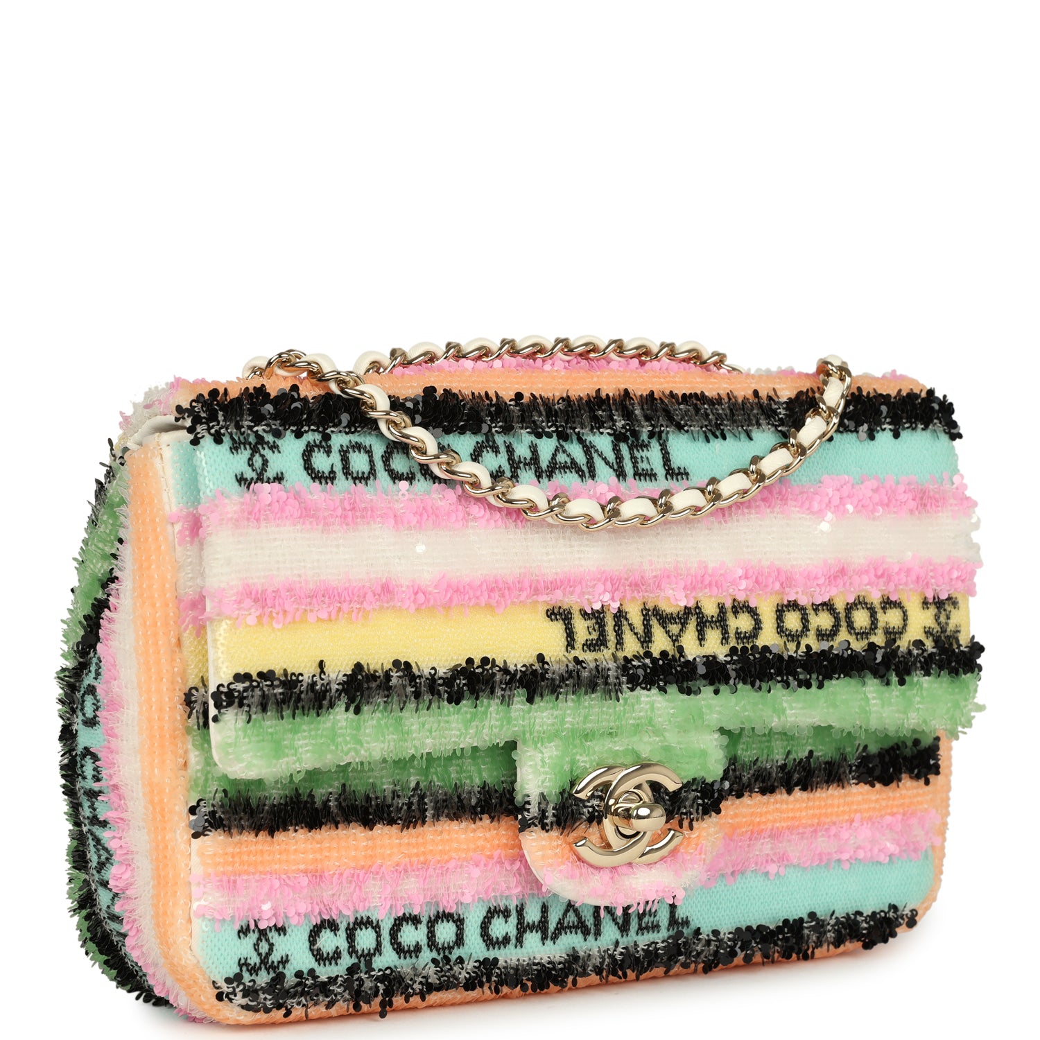 Mini Striped Coco Flap Bag Multicolor White Sequins Light Gold Hardware