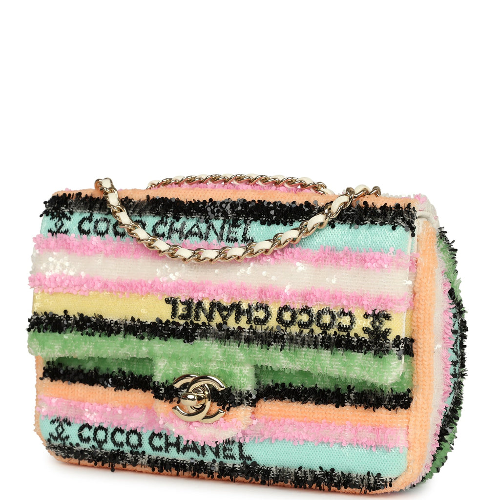 Mini Striped Coco Flap Bag Multicolor White Sequins Light Gold Hardware