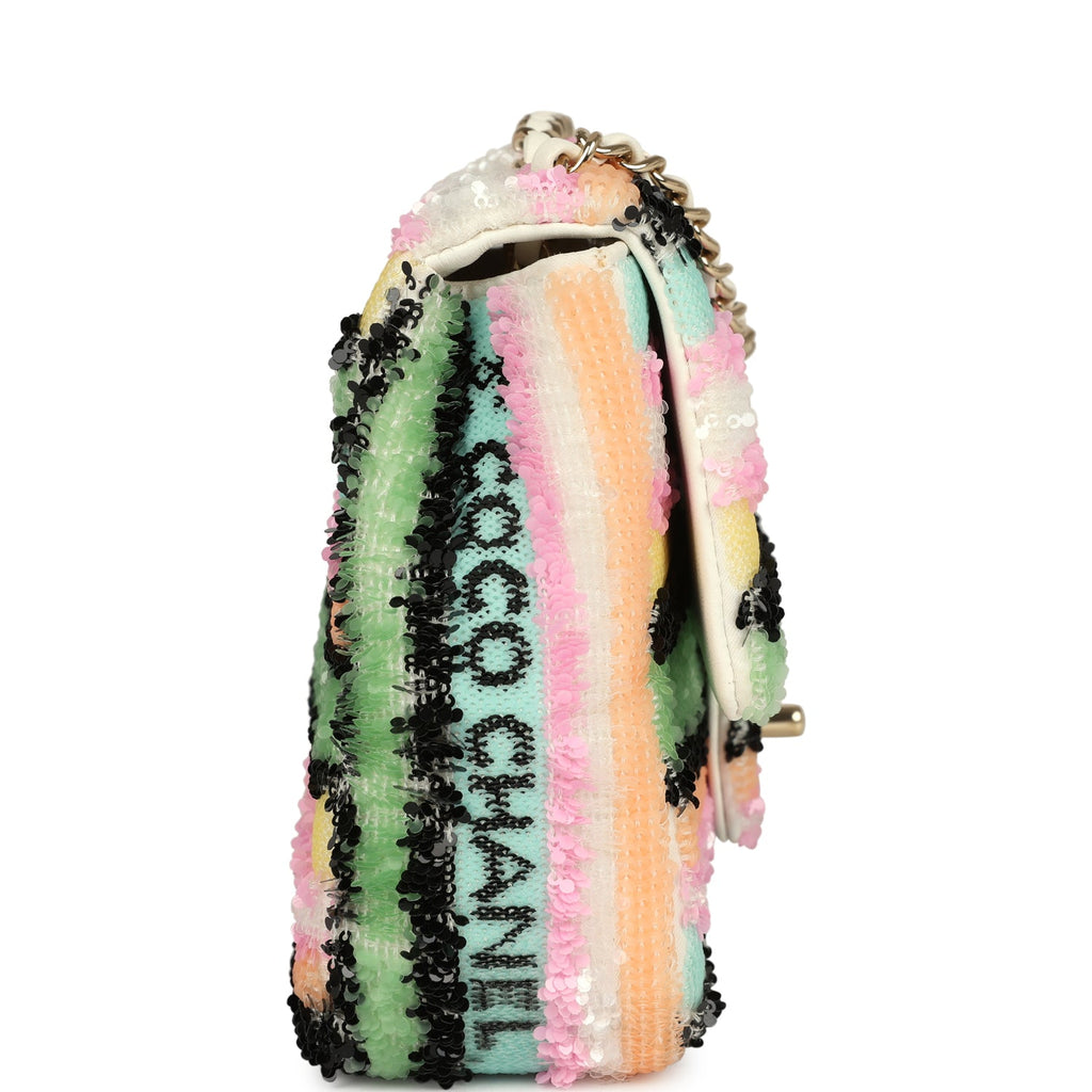 Mini Striped Coco Flap Bag Multicolor White Sequins Light Gold Hardware