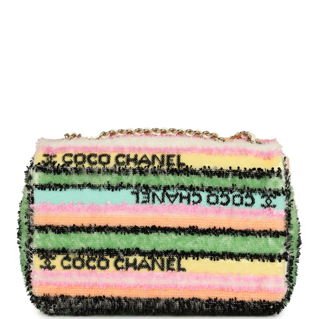 Mini Striped Coco Flap Bag Multicolor White Sequins Light Gold Hardware