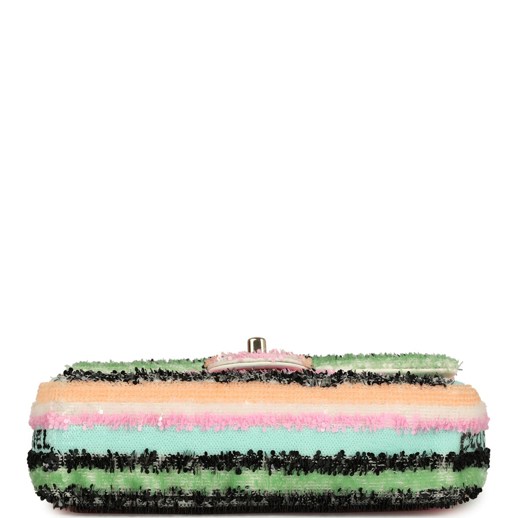 Mini Striped Coco Flap Bag Multicolor White Sequins Light Gold Hardware