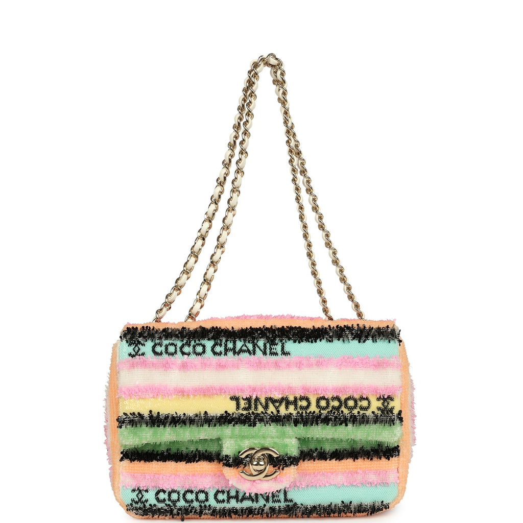 Mini Striped Coco Flap Bag Multicolor White Sequins Light Gold Hardware