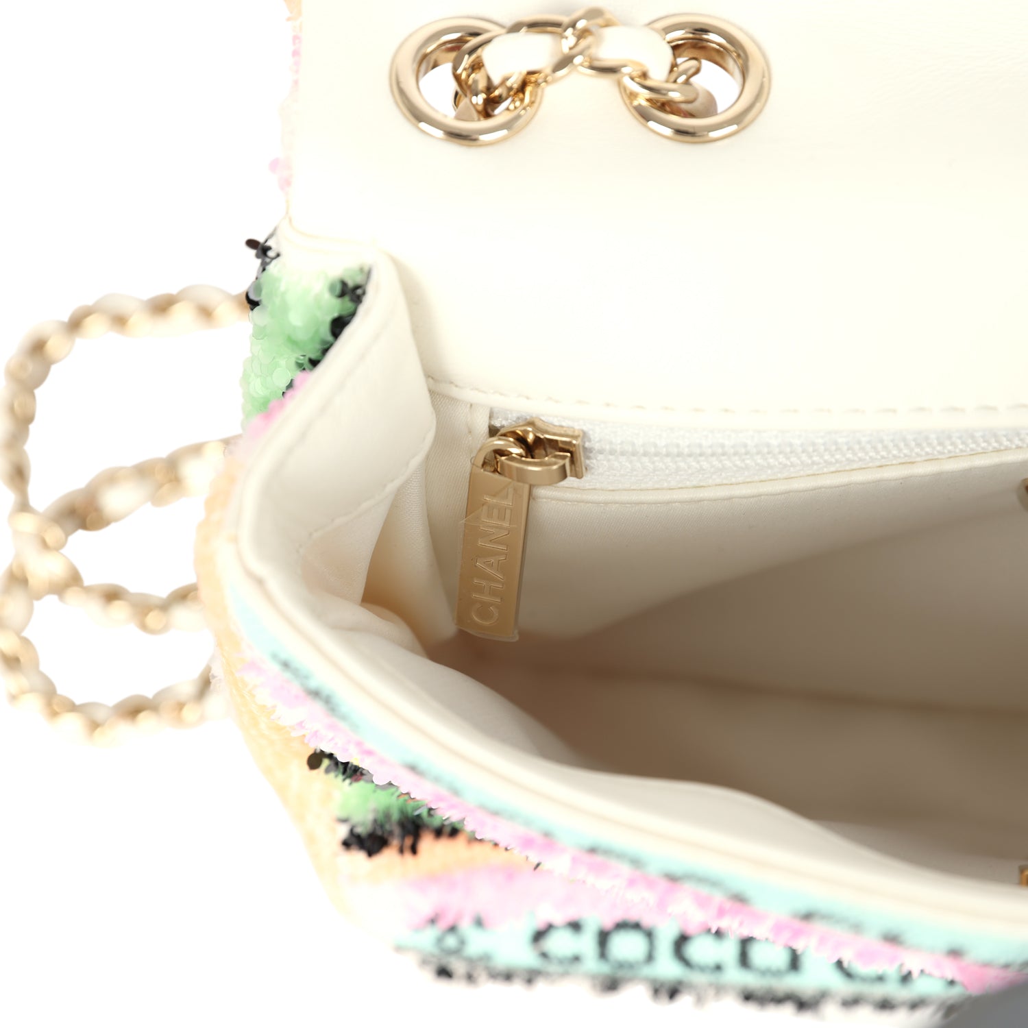 Mini Striped Coco Flap Bag Multicolor White Sequins Light Gold Hardware