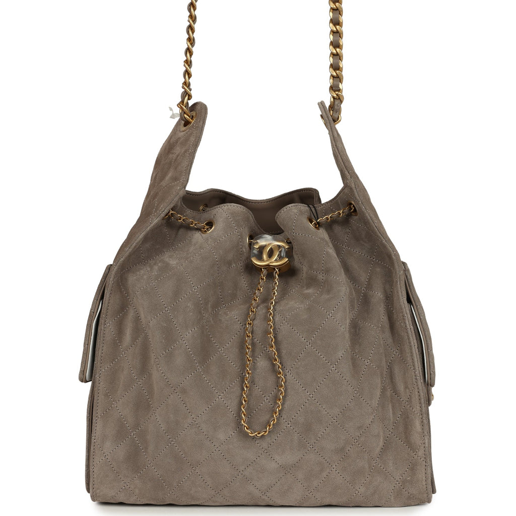 Medium 25 Hobo Bag Dark Grey Suede Antique Gold Hardware