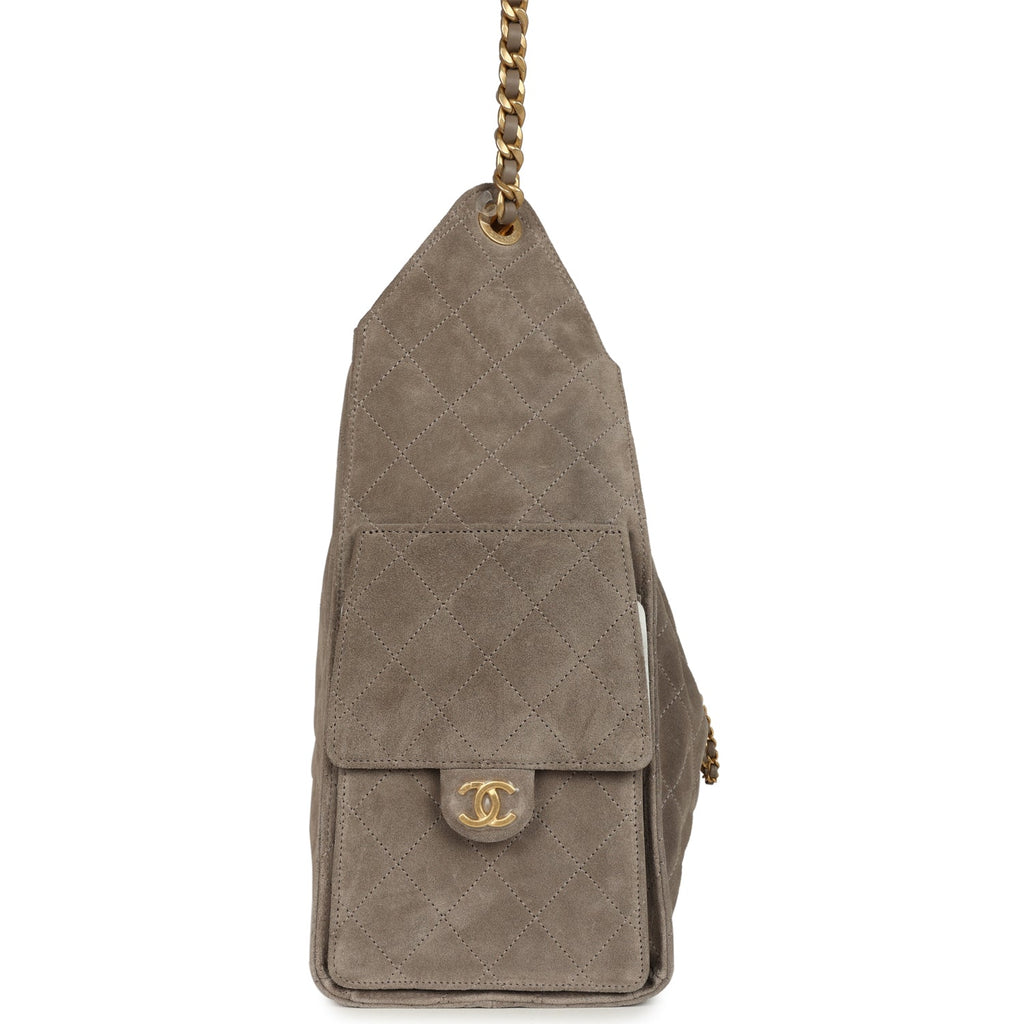 Medium 25 Hobo Bag Dark Grey Suede Antique Gold Hardware