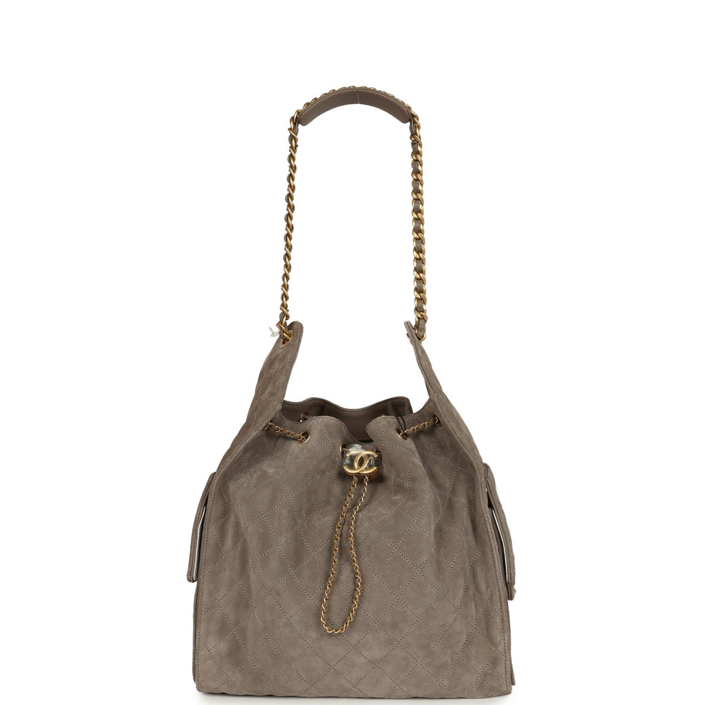 Medium 25 Hobo Bag Dark Grey Suede Antique Gold Hardware