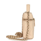 Top Handle Long Vanity Case with Chain Light Beige Shiny Caviar Light Gold Hardware