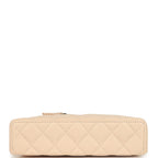 Top Handle Long Vanity Case with Chain Light Beige Shiny Caviar Light Gold Hardware