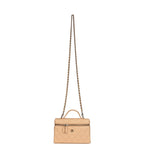 Top Handle Long Vanity Case with Chain Light Beige Shiny Caviar Light Gold Hardware