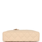 Top Handle Long Vanity Case with Chain Light Beige Shiny Caviar Light Gold Hardware