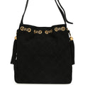 Large Drawstring Bucket Bag Black Suede Gold Hardware