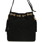 Large Drawstring Bucket Bag Black Suede Gold Hardware