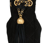Large Drawstring Bucket Bag Black Suede Gold Hardware