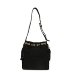 Large Drawstring Bucket Bag Black Suede Gold Hardware