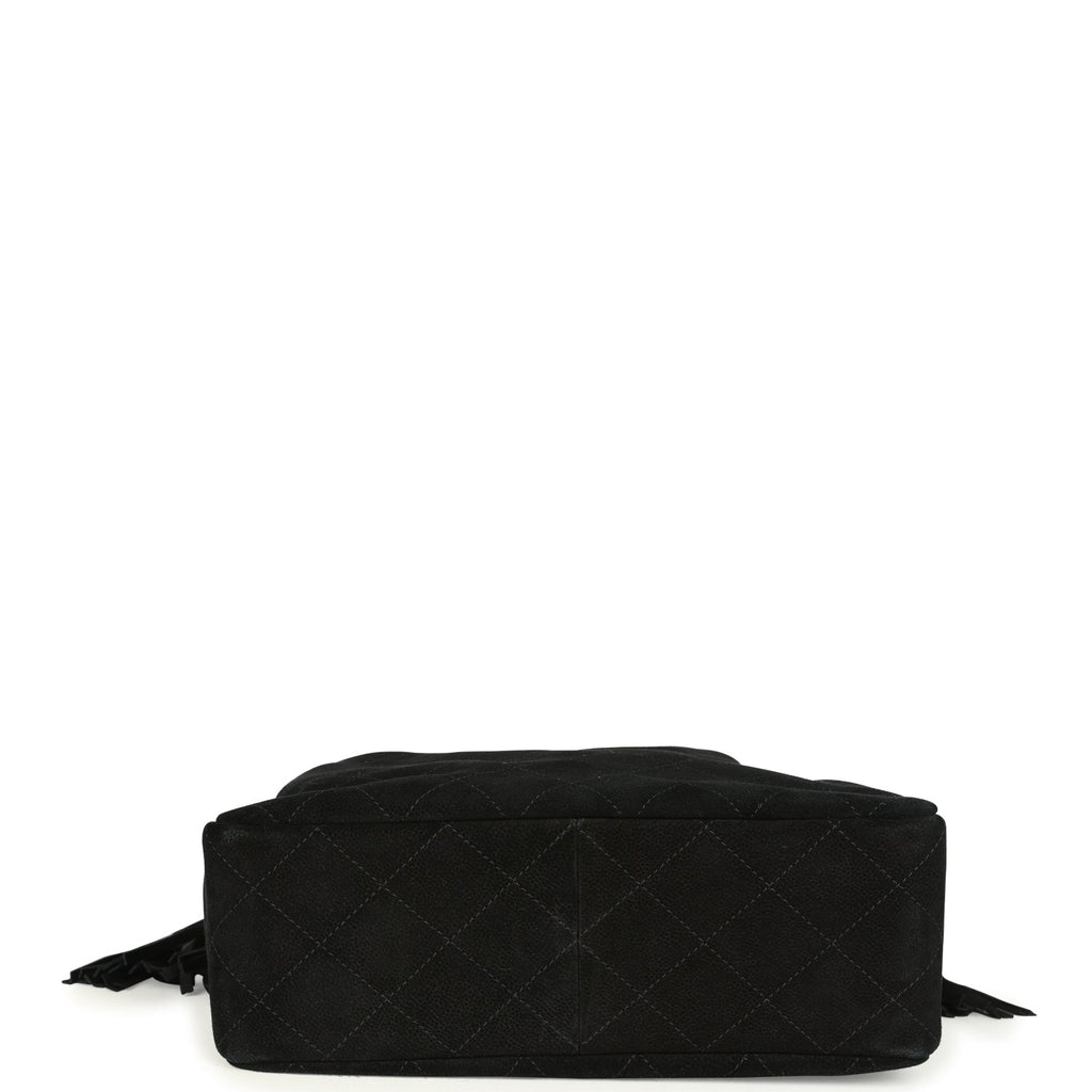 Large Drawstring Bucket Bag Black Suede Gold Hardware