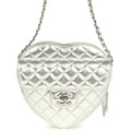 CC In Love Large Heart Bag with Chain Silver Metallic Lambskin Silver Hardware