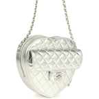 CC In Love Large Heart Bag with Chain Silver Metallic Lambskin Silver Hardware