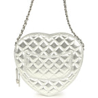 CC In Love Large Heart Bag with Chain Silver Metallic Lambskin Silver Hardware