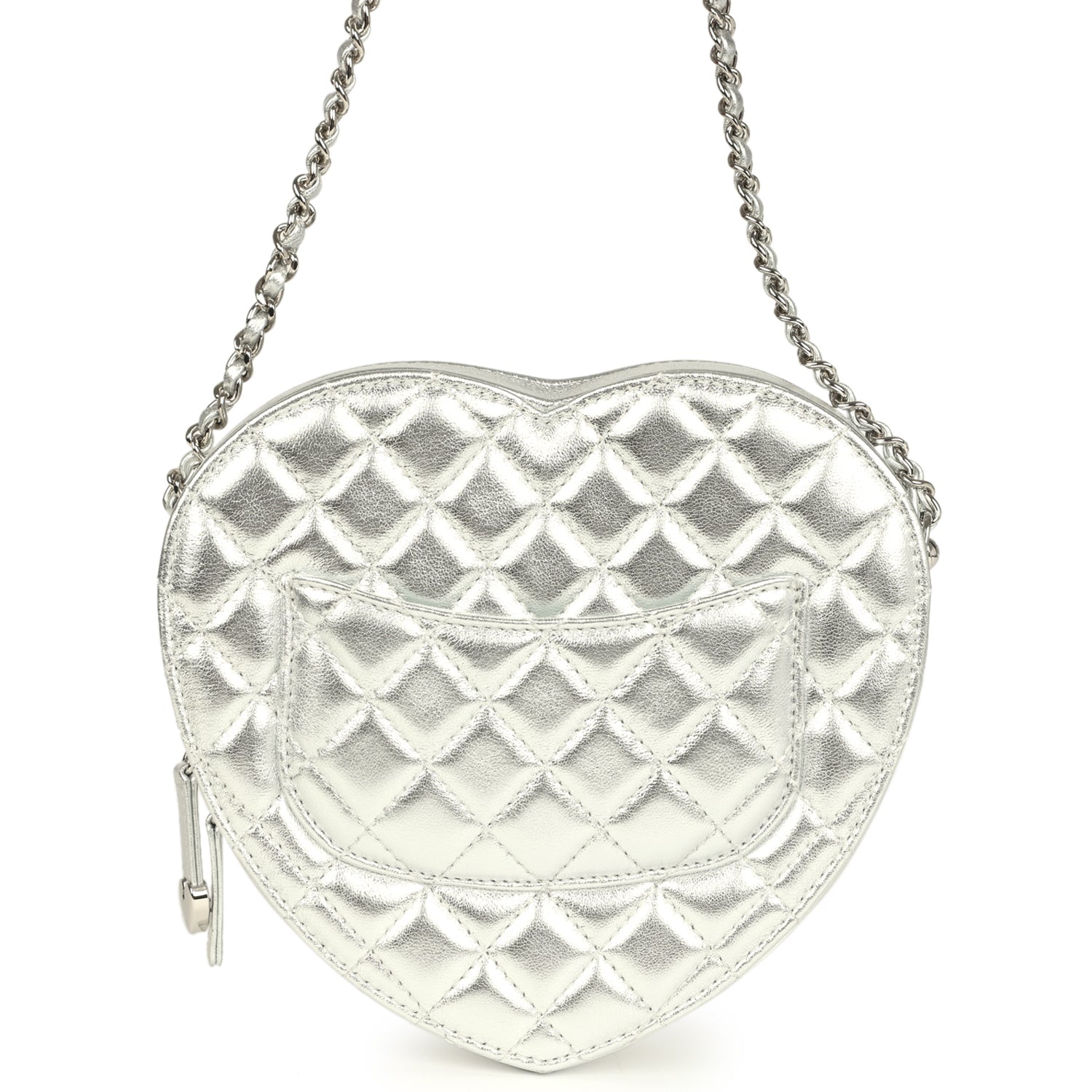 CC In Love Large Heart Bag with Chain Silver Metallic Lambskin Silver Hardware