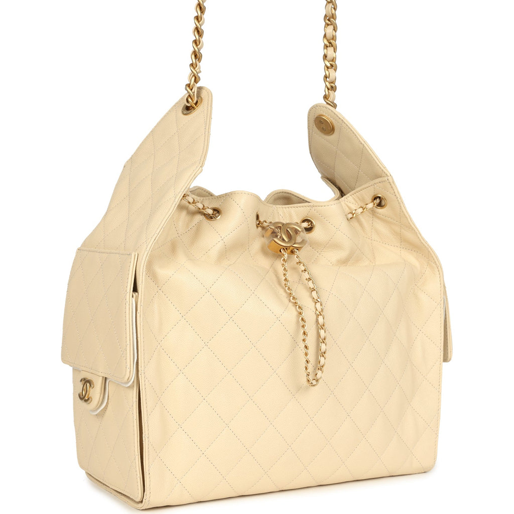 Medium 25 Hobo Bag Light Beige Caviar Antique Gold Hardware