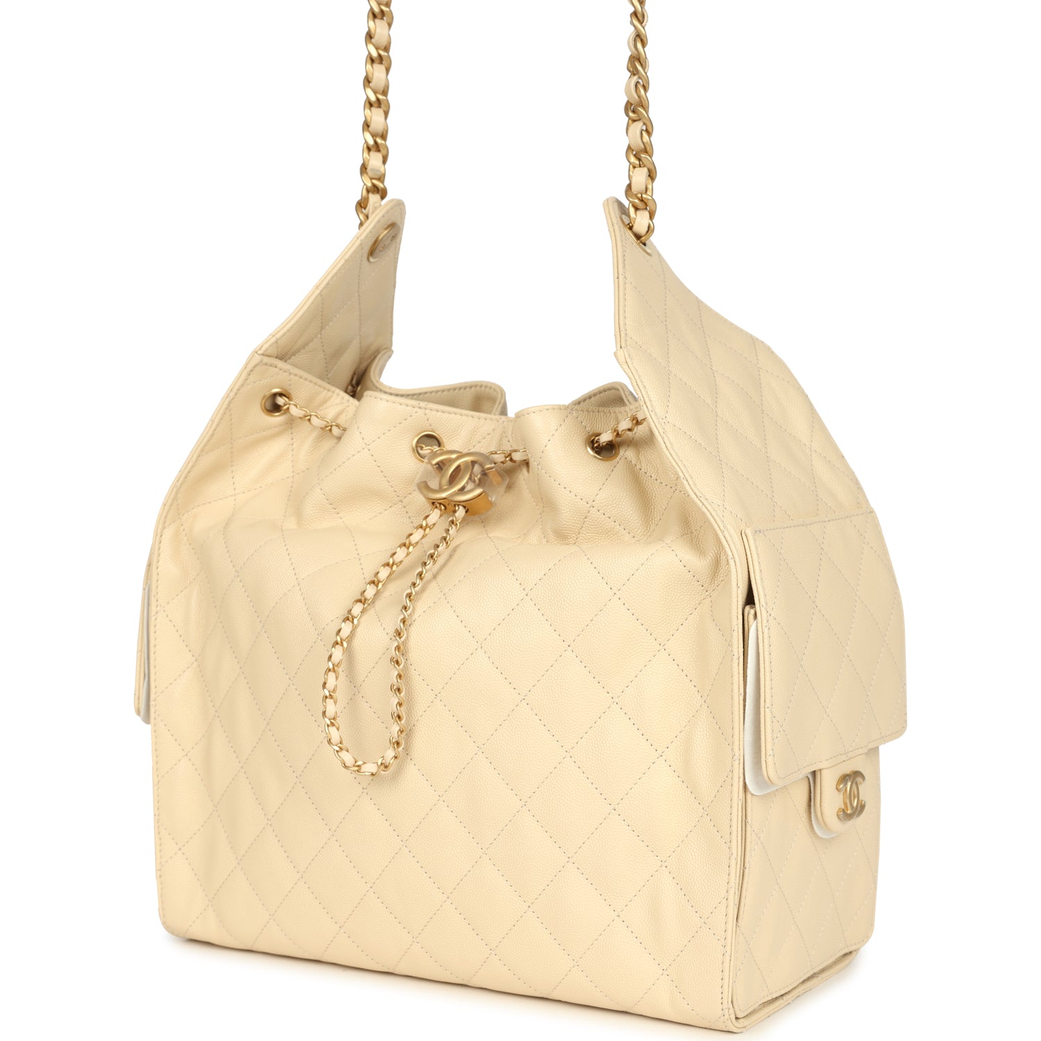 Medium 25 Hobo Bag Light Beige Caviar Antique Gold Hardware
