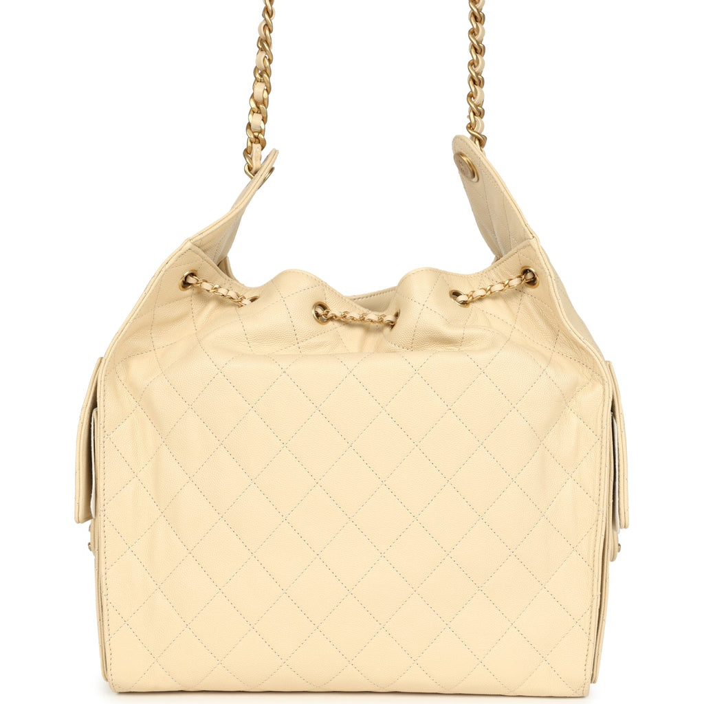 Medium 25 Hobo Bag Light Beige Caviar Antique Gold Hardware