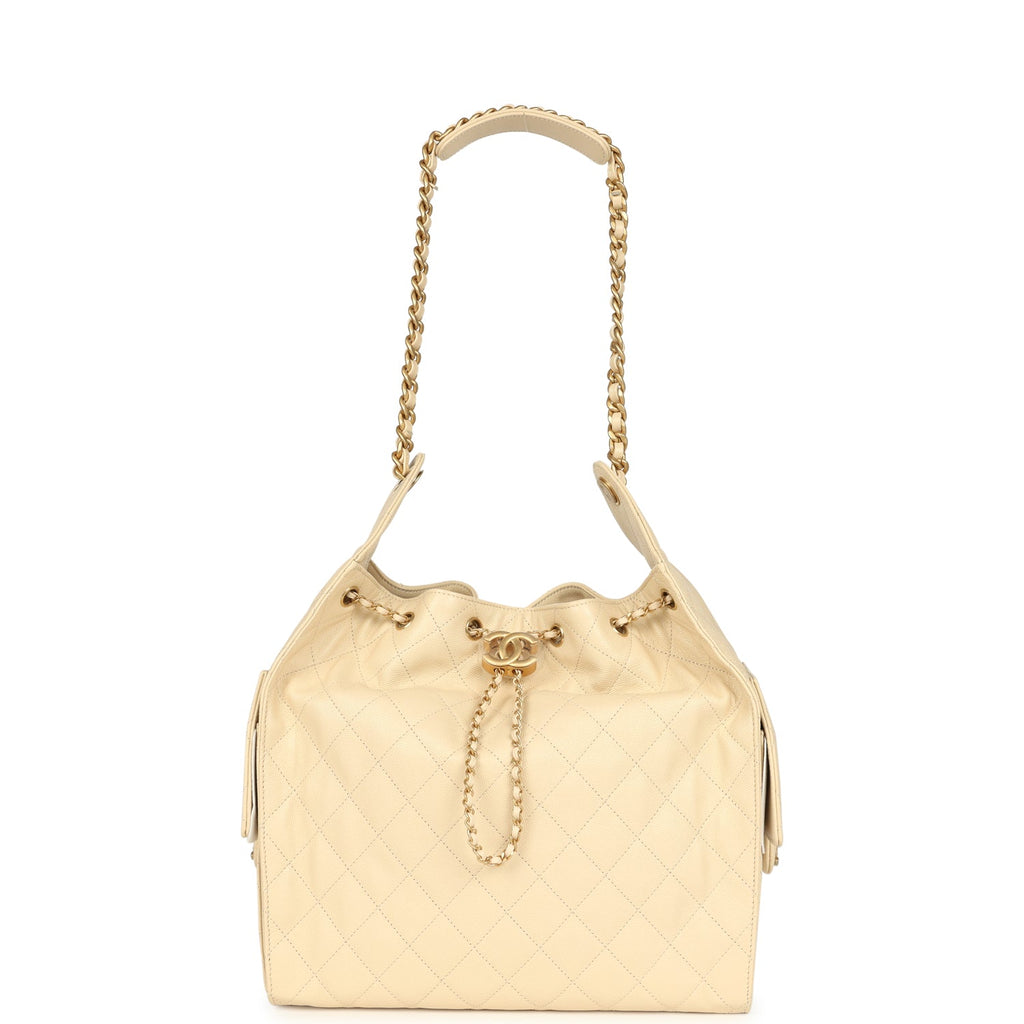Medium 25 Hobo Bag Light Beige Caviar Antique Gold Hardware