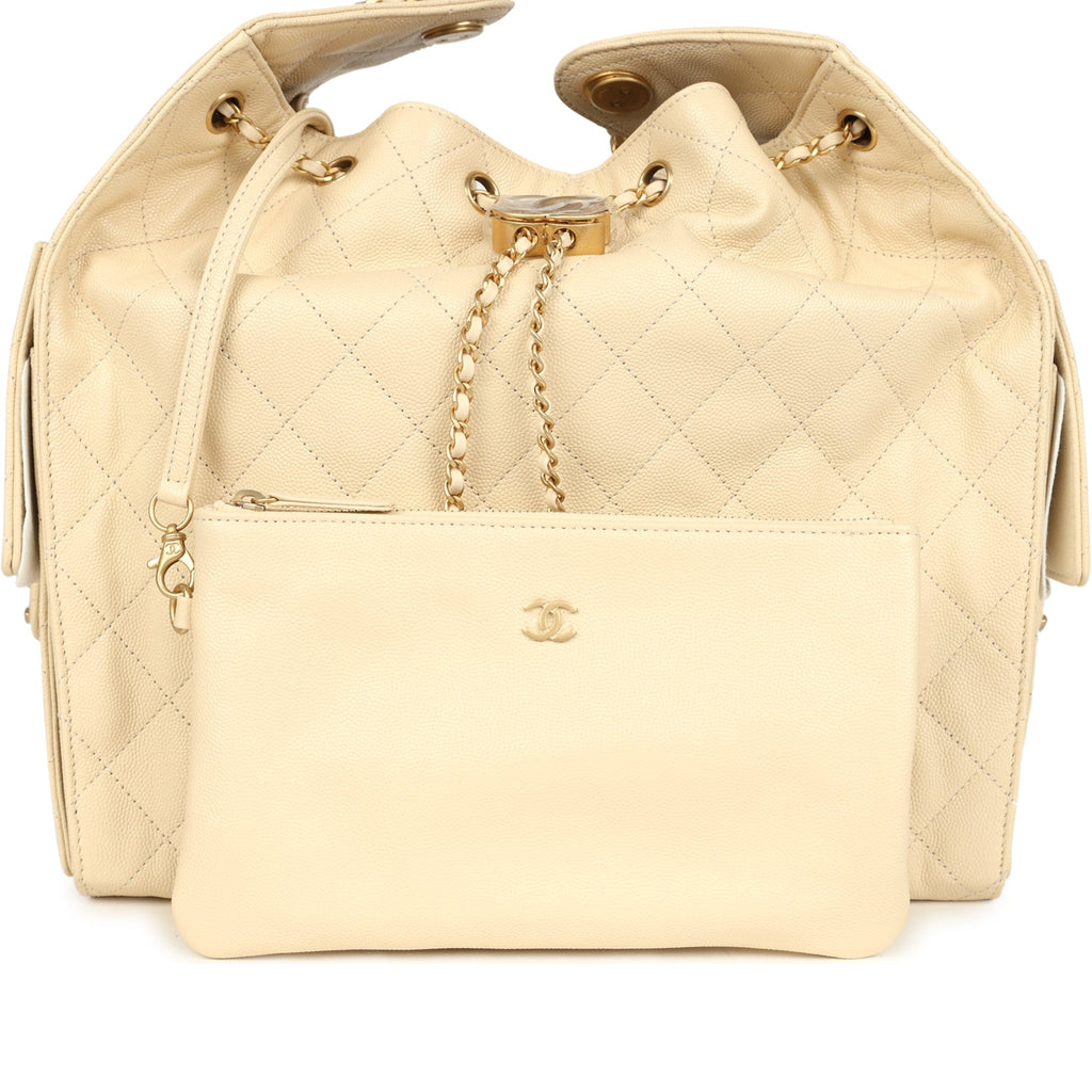 Medium 25 Hobo Bag Light Beige Caviar Antique Gold Hardware