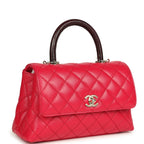 Mini Coco Top Handle Flap Bag Dark Red Shiny Caviar and Burgundy Lizard Light Gold Hardware