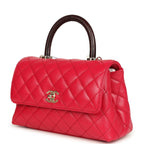Mini Coco Top Handle Flap Bag Dark Red Shiny Caviar and Burgundy Lizard Light Gold Hardware