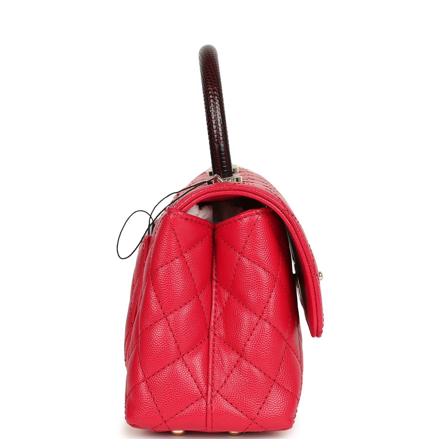 Mini Coco Top Handle Flap Bag Dark Red Shiny Caviar and Burgundy Lizard Light Gold Hardware