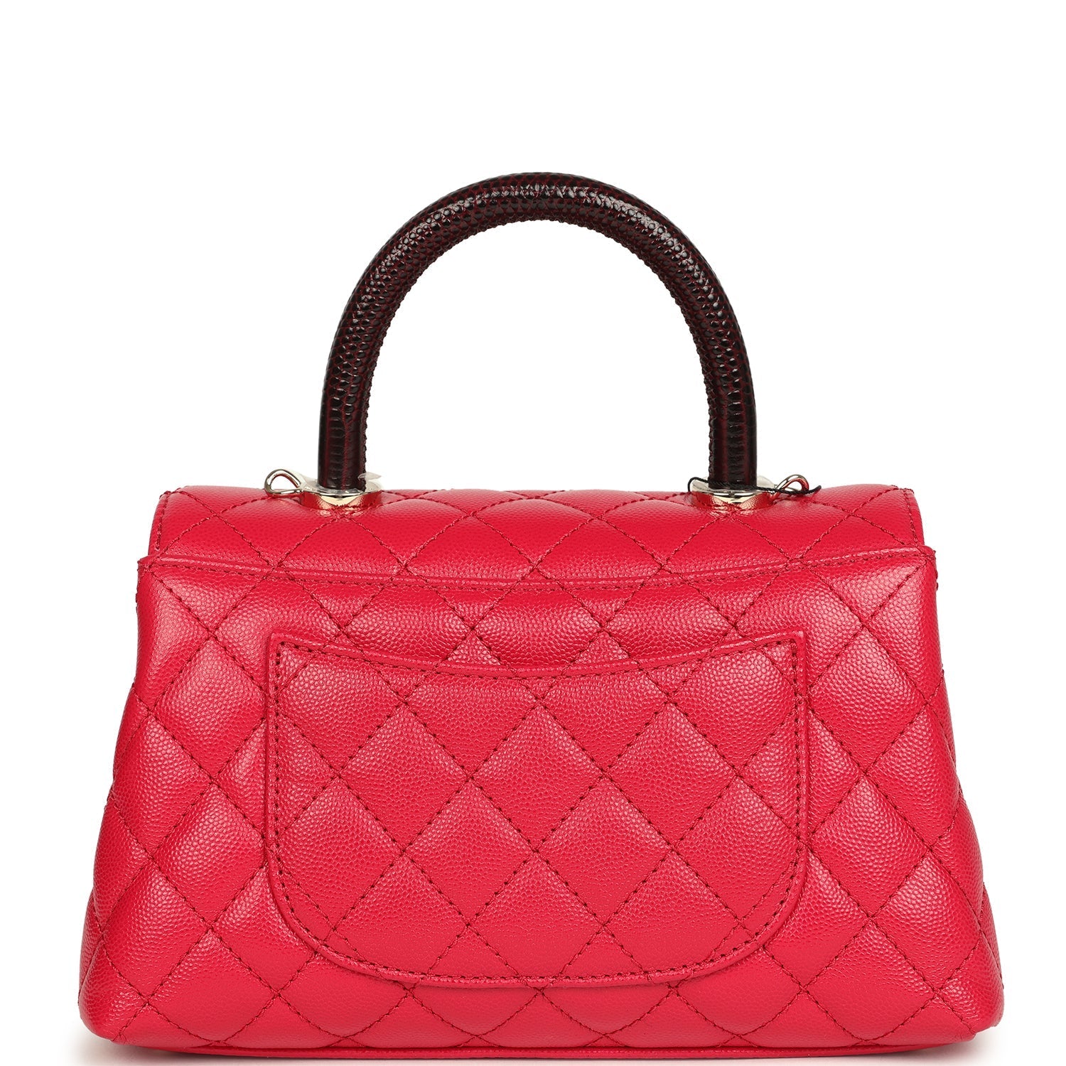 Mini Coco Top Handle Flap Bag Dark Red Shiny Caviar and Burgundy Lizard Light Gold Hardware