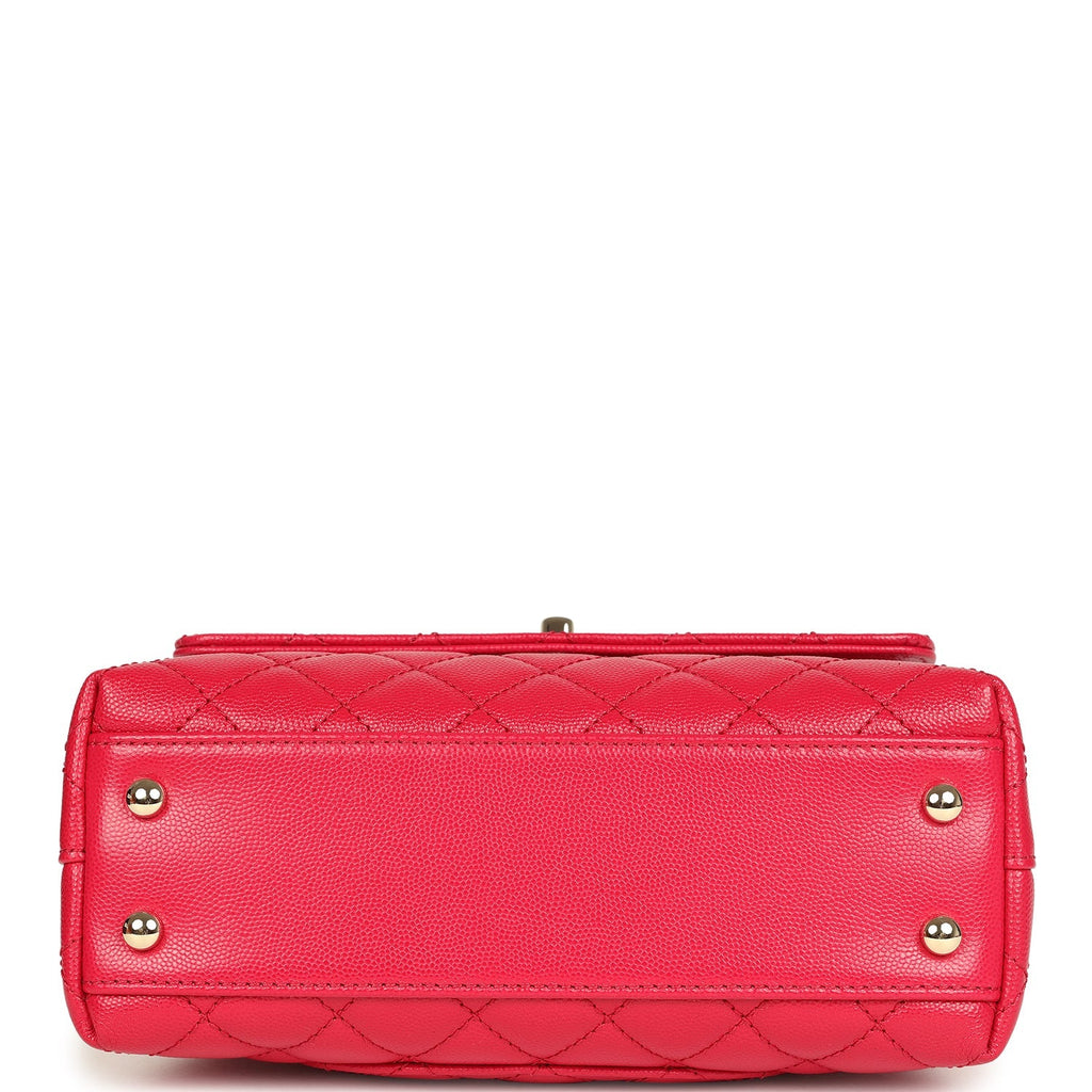 Mini Coco Top Handle Flap Bag Dark Red Shiny Caviar and Burgundy Lizard Light Gold Hardware