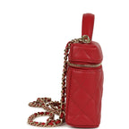 Top Handle Long Vanity Case with Chain Red Shiny Caviar Light Gold Hardware