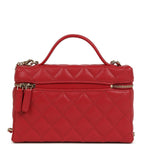 Top Handle Long Vanity Case with Chain Red Shiny Caviar Light Gold Hardware