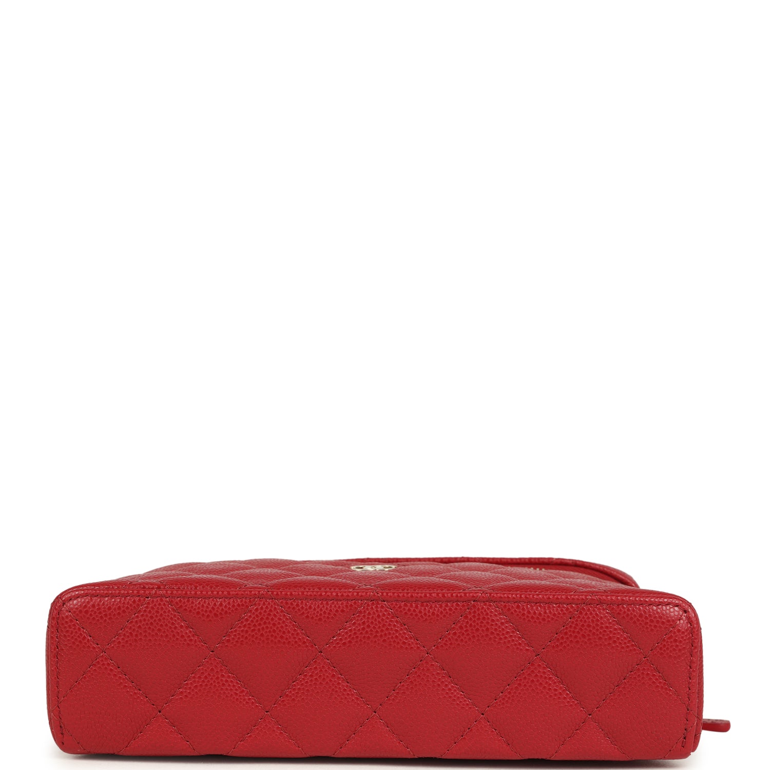 Top Handle Long Vanity Case with Chain Red Shiny Caviar Light Gold Hardware