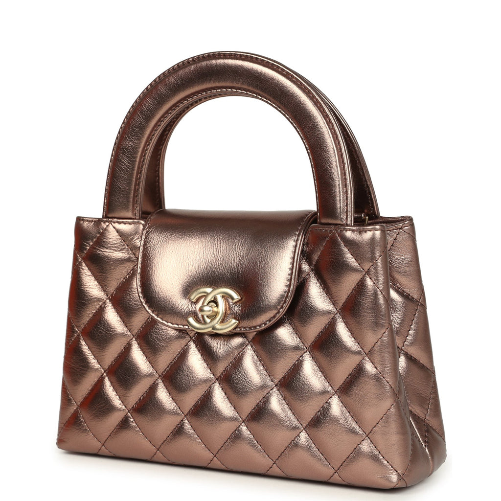 Small Kelly Shopper Metallic Bronze Calfskin Brushed Gold Hardware