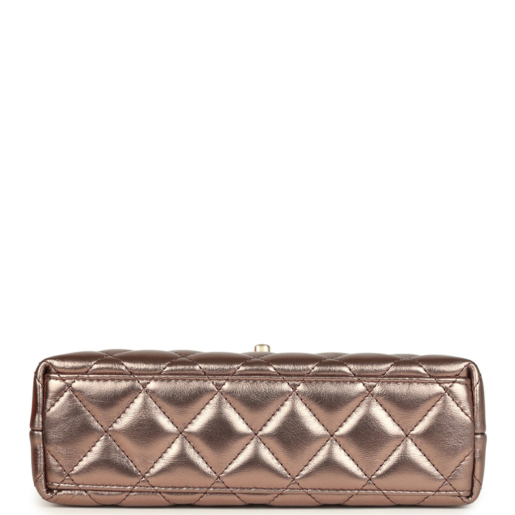 Small Kelly Shopper Metallic Bronze Calfskin Brushed Gold Hardware