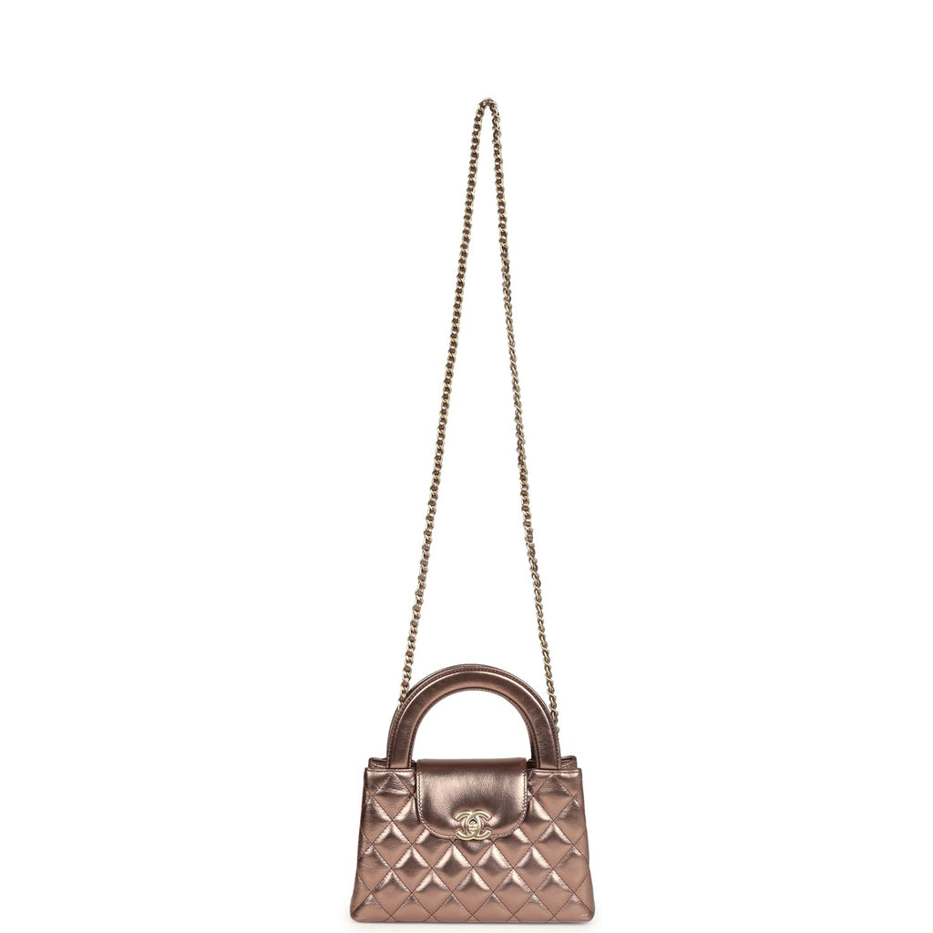 Small Kelly Shopper Metallic Bronze Calfskin Brushed Gold Hardware