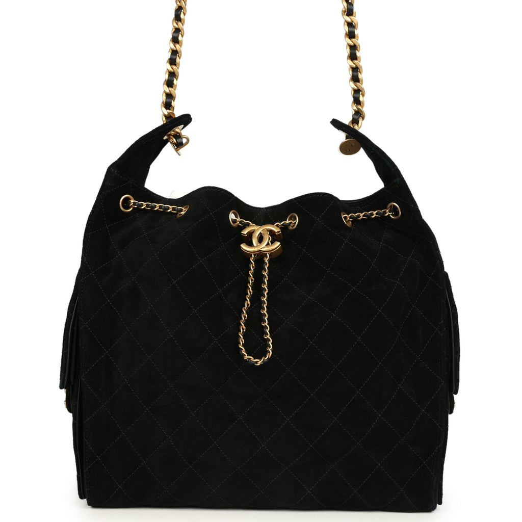 Medium 25 Hobo Bag Black Suede Antique Gold Hardware