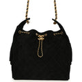 Medium 25 Hobo Bag Black Suede Antique Gold Hardware