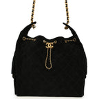 Medium 25 Hobo Bag Black Suede Antique Gold Hardware
