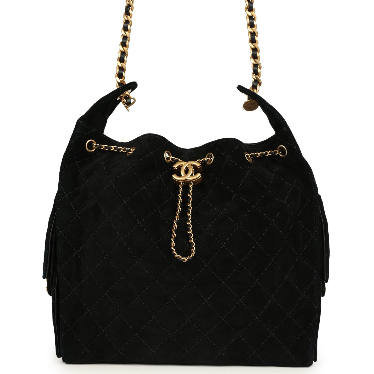 Medium 25 Hobo Bag Black Suede Antique Gold Hardware
