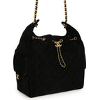 Medium 25 Hobo Bag Black Suede Antique Gold Hardware