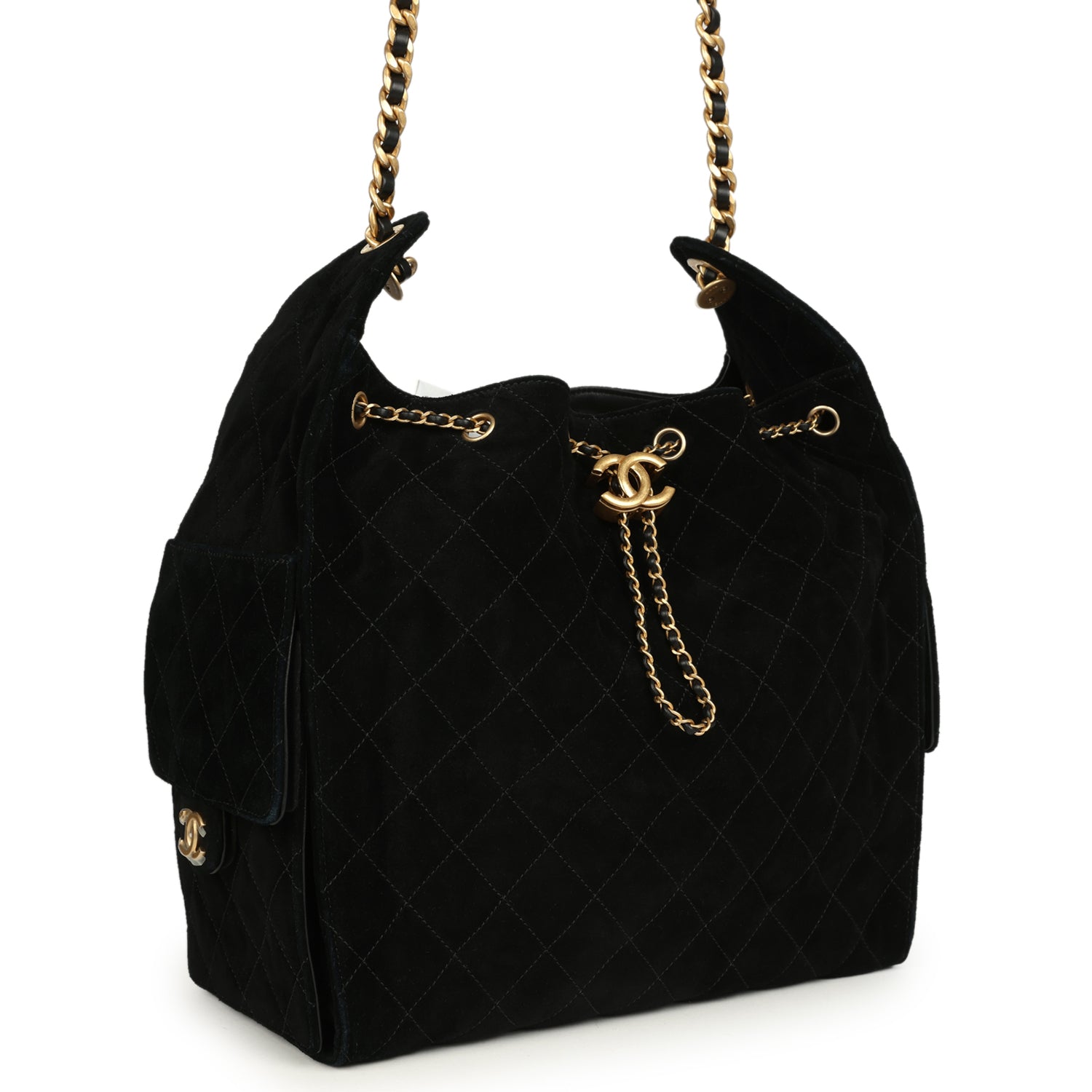 Medium 25 Hobo Bag Black Suede Antique Gold Hardware