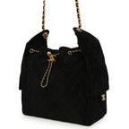 Medium 25 Hobo Bag Black Suede Antique Gold Hardware