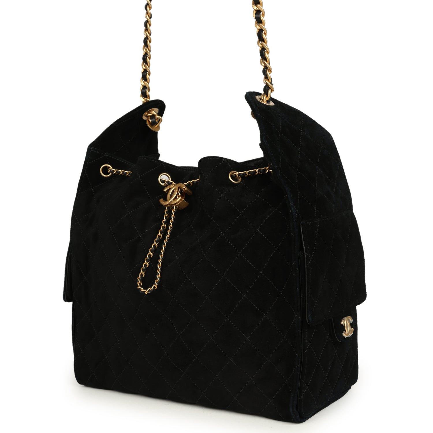 Medium 25 Hobo Bag Black Suede Antique Gold Hardware