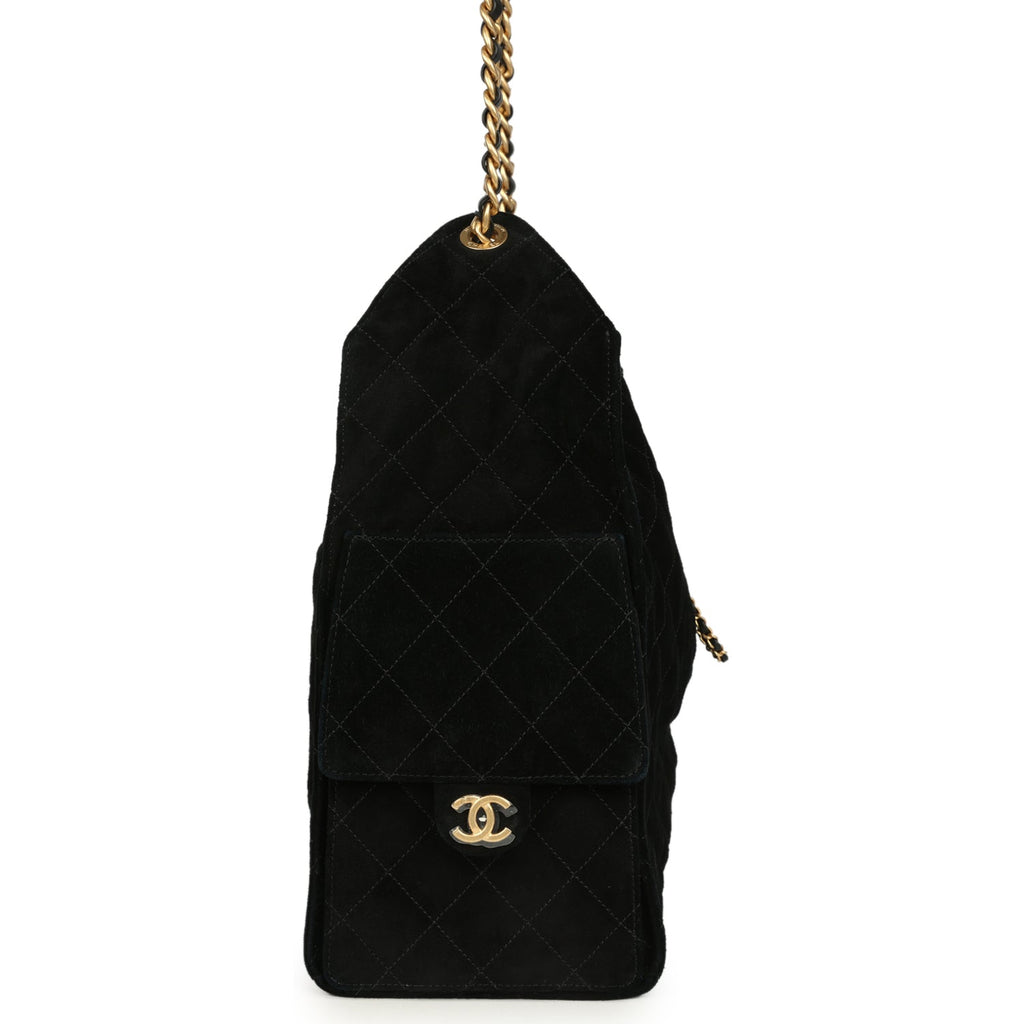 Medium 25 Hobo Bag Black Suede Antique Gold Hardware