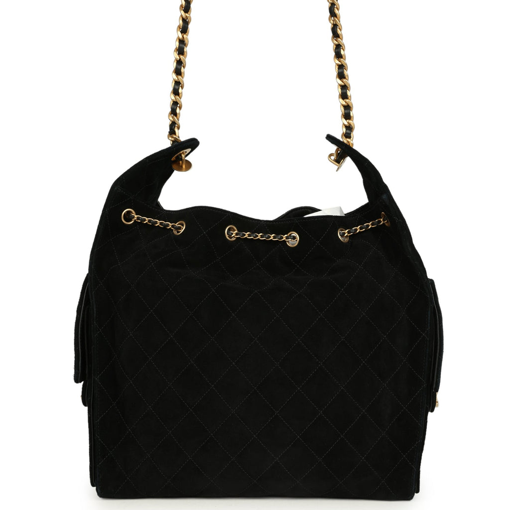 Medium 25 Hobo Bag Black Suede Antique Gold Hardware